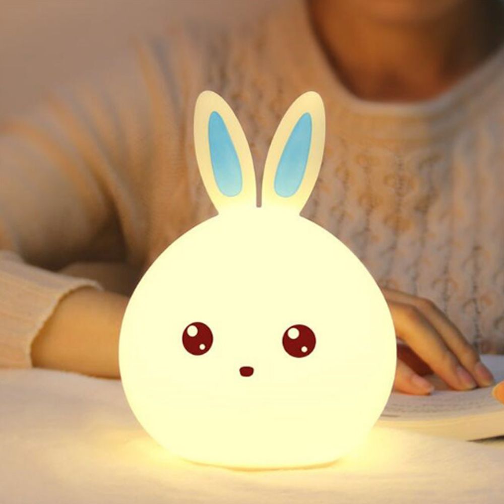 Luminaria Abajur LED Coelho Touch Recarregavel Silicone Cores Criança