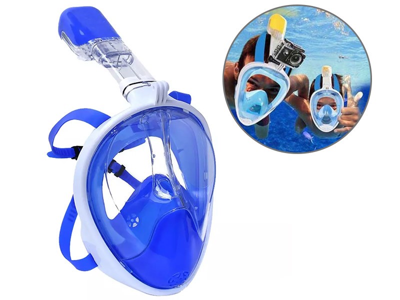 Máscara de Mergulho Snorkel Full Face Suporte Gopro Anti Embaçamento G/GG Azul (BSL-xst-2)