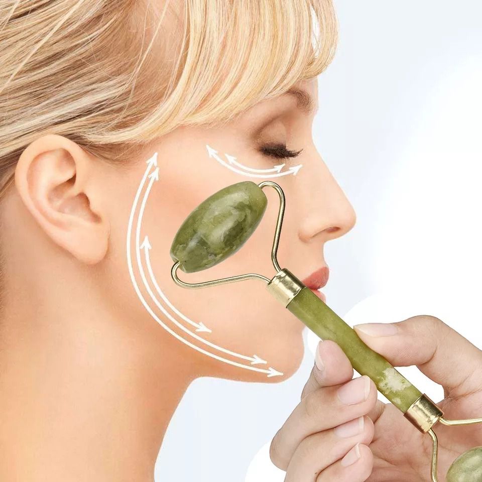 Massageador Rolo Massoterapia Facial Pedra Jade Anti Estresse Anti Rugas Beleza