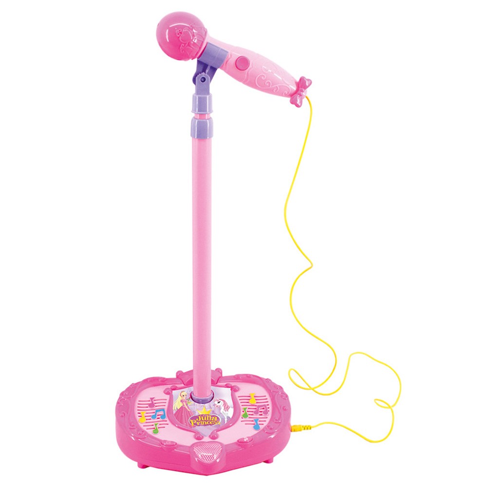 Microfone Infantil Musical Amplificador C/ Pedestal Karaoke Luz e Som Rosa (DMT3836)