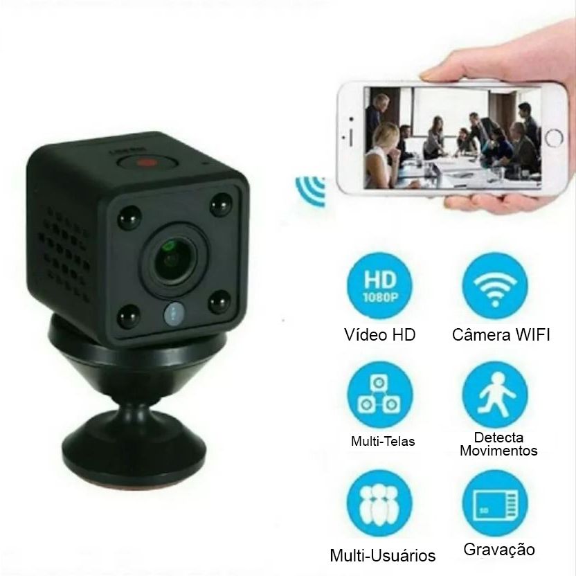 Mini Câmera Ip Hd Sem Fio Wifi Grava Detecção Movimento Acesso Remoto