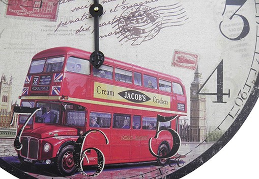Relogio De Parede Redondo Grande Vintage Retro Decorativo Onibus Inglaterra Para Casa ( XIN-02)