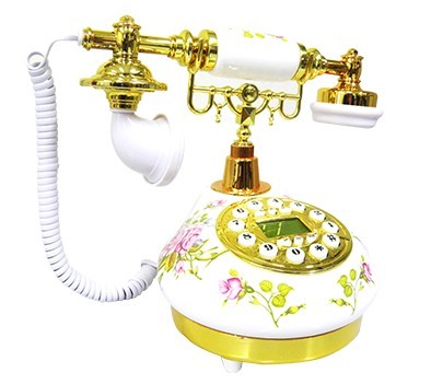 Telefone Vintage Retro Antigo Flor Dourado Decoracao Com Identificador Chamada Rosa Claro (888033)
