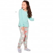Pijama Feminino Infantil e juvenil Longo em Malha de algodão Estampa Poa 22307