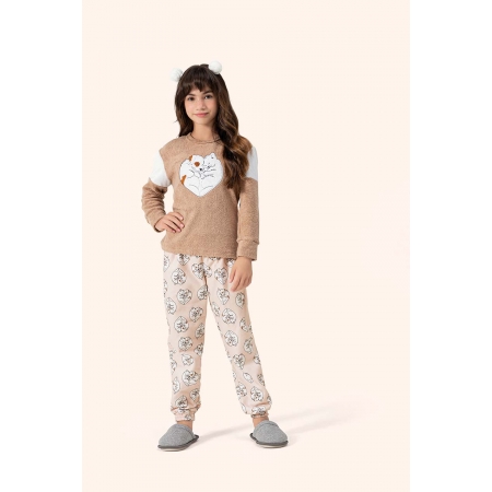 Pijama Feminino  Infantil Longo Lua Encantada Soft Extra Quente Urso Apaixonado 15180011