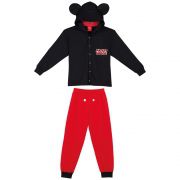 Pijama Infantil Longo Unissex Lupo Moletom Preto com Vermelho com Capuz de Orelha Mickey