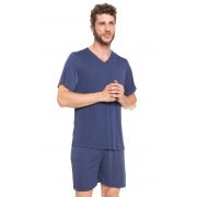 Pijama Masculino Adulto Lupo Blusa com Bermuda Azul em Poliamida 28096