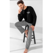 Pijama Masculino Adulto Mixte Blusa com Calça Xadrez Preto e Branco Modal com Viscose Premium 1024