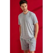 Pijama Masculino Adulto Mixte Camiseta com  Bermuda Listrado em Viscose com Modal 9554