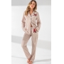Pijama Feminino Adulto Mixte Cardigan com calça listrado Camel em Algodão Premium 9668