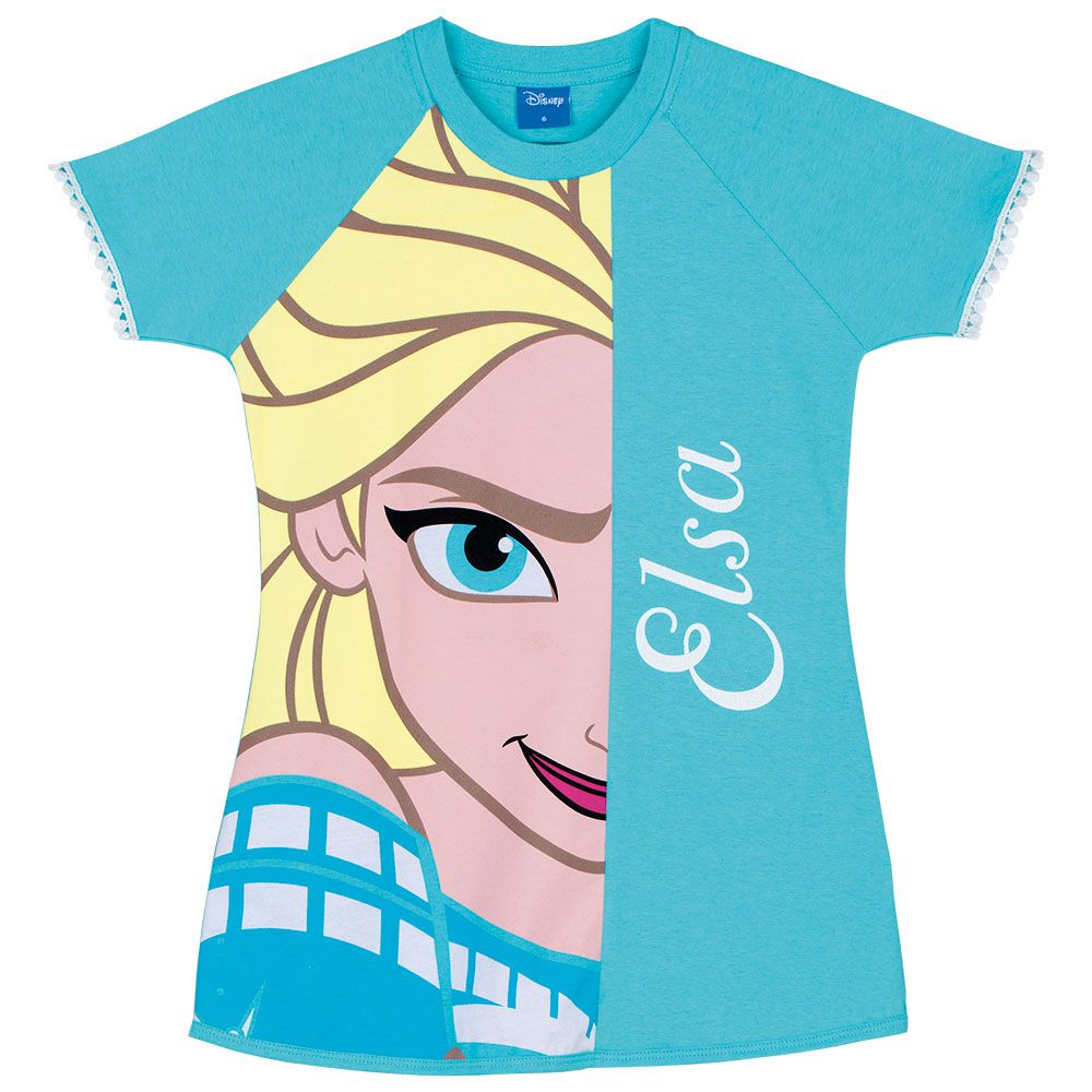 Camisola Feminina Infantil Lupo Manga Curta Azul Frozen Elsa 100% algodão