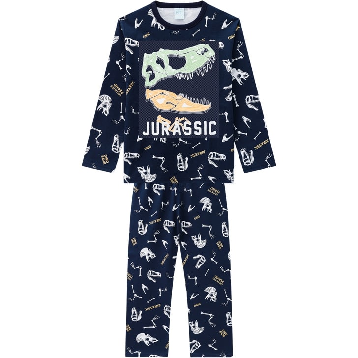 Pijama Masculino Infantil Juvenil  Kyly Dinossauro Estampa que Brilha no Escuro em algodão  207554