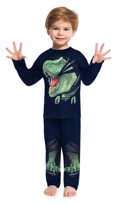 Pijama Masculino Infantil Juvenil  Kyly Dinossauro Inteiro Estampa que Brilha no Escuro em algodão  207548