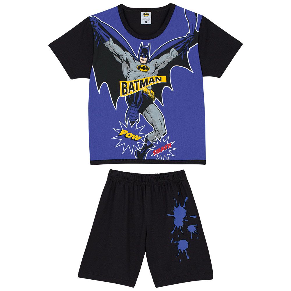 Pijama Masculino Infantil Lupo Curto Preto com Azul Personagem Batman