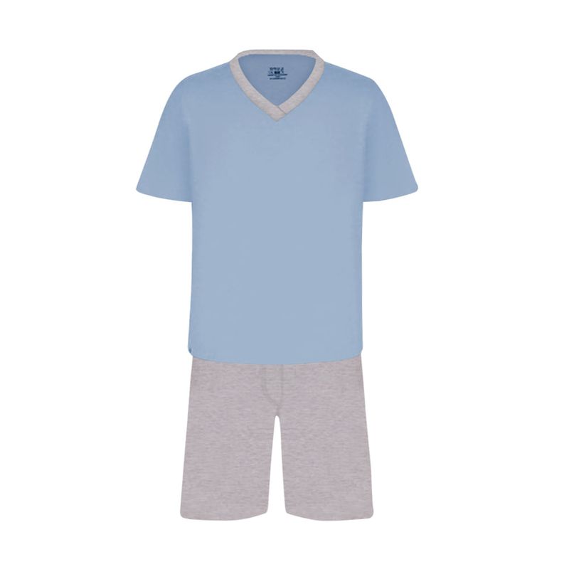 Pijama Masculino Lupo Manga Curta com Bermuda Azul Claro em Algodão 28800