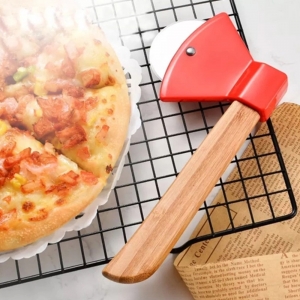 Cortador para Pizza Machadinha Lenhador Aço Inox com cabo de Bambu