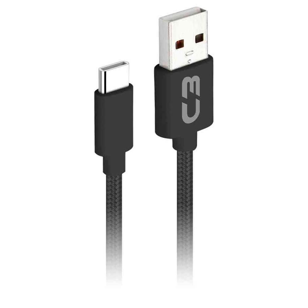 Cabo USB x USB-C, C3 Plus, 1m, Nylon, Preto - CB-C11BKX