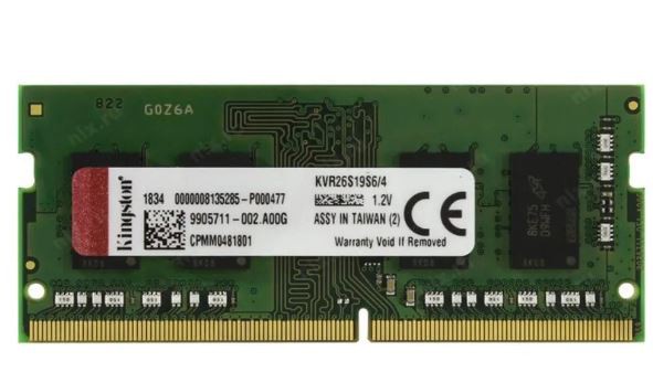 Memória de Notebook 4GB SODIMM DDR4 2666Mhz 1,2V 1Rx16  - KVR26S19S6/4