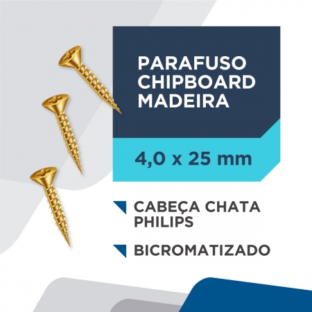 PARAFUSO CHIPBOARD MADEIRA CABEÇA CHATA PHILIPS 4,0X25MM C/500 PEÇAS