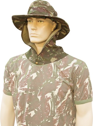 Chapéu proteção na nuca saia removível camuflado ripstop com cordão 