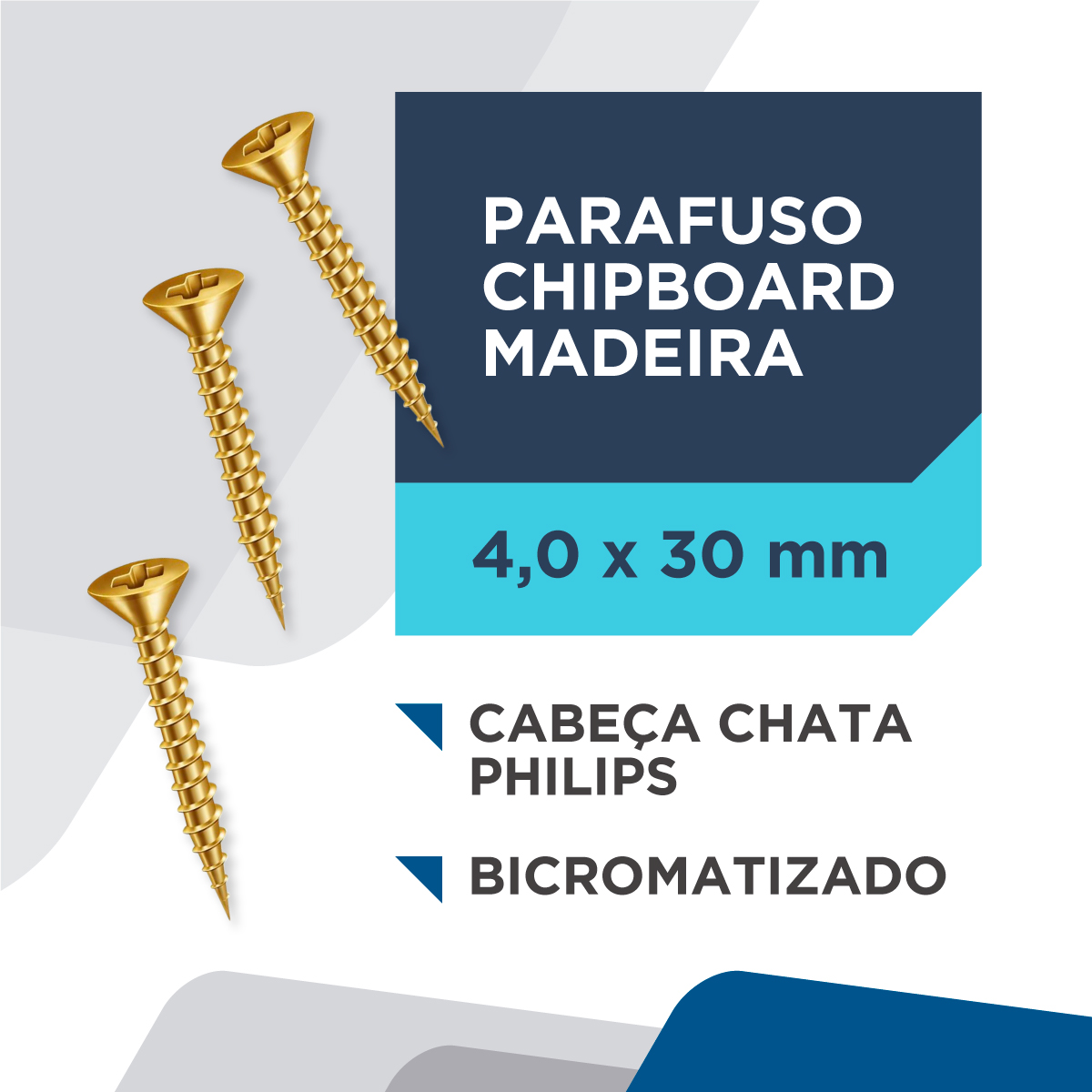 PARAFUSO CHIPBOARD MADEIRA CABEÇA CHATA PHILIPS 4,0X30MM C/500 PEÇAS
