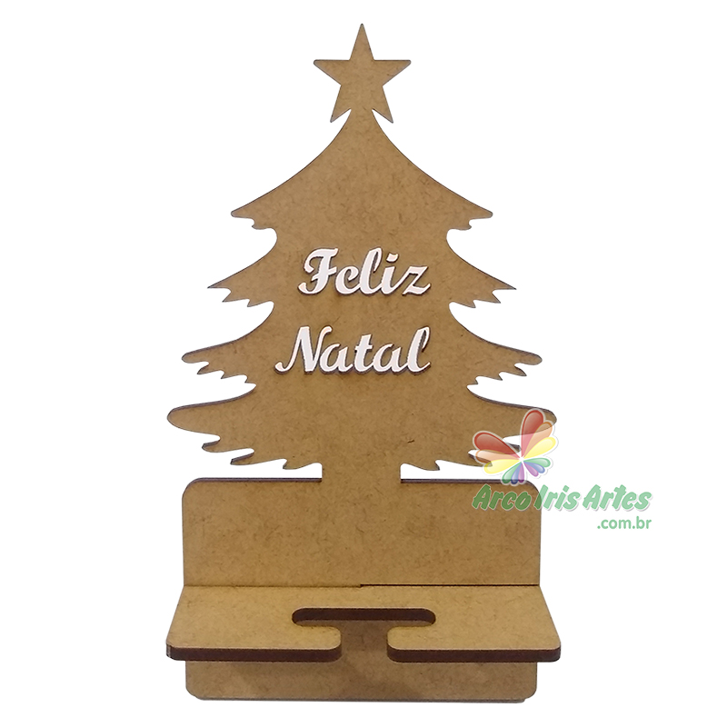 Porta Celular Árvore Feliz Natal MDF cru 3mm - ARCO IRIS ARTES