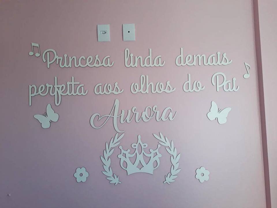 Kit Painel de Parede MDF Completo Princesa Linda Demais  - Rosa Baby