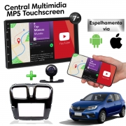 Central Multimidia com Moldura Renault Sandero Mp5 Bluetooth Usb Touchscreen 7 Polegadas 2 Din Poliparts