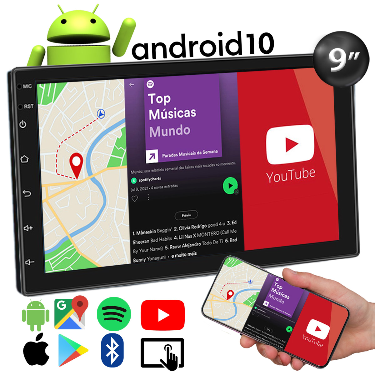 Central Multimídia Android 10 Muzik Gps Wifi Bluetooth 9 Polegadas 2 Din Poliparts