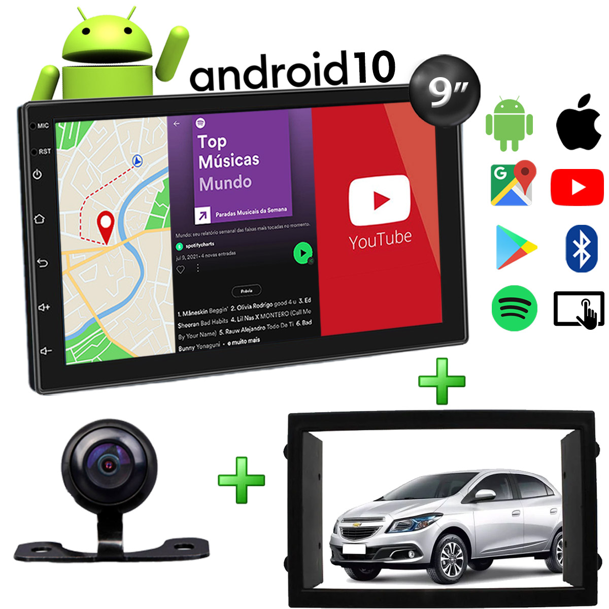Central Multimídia Chevrolet Onix Muzik Android com Câmera 9 Polegadas 2 Din Moldura Atacado Poliparts
