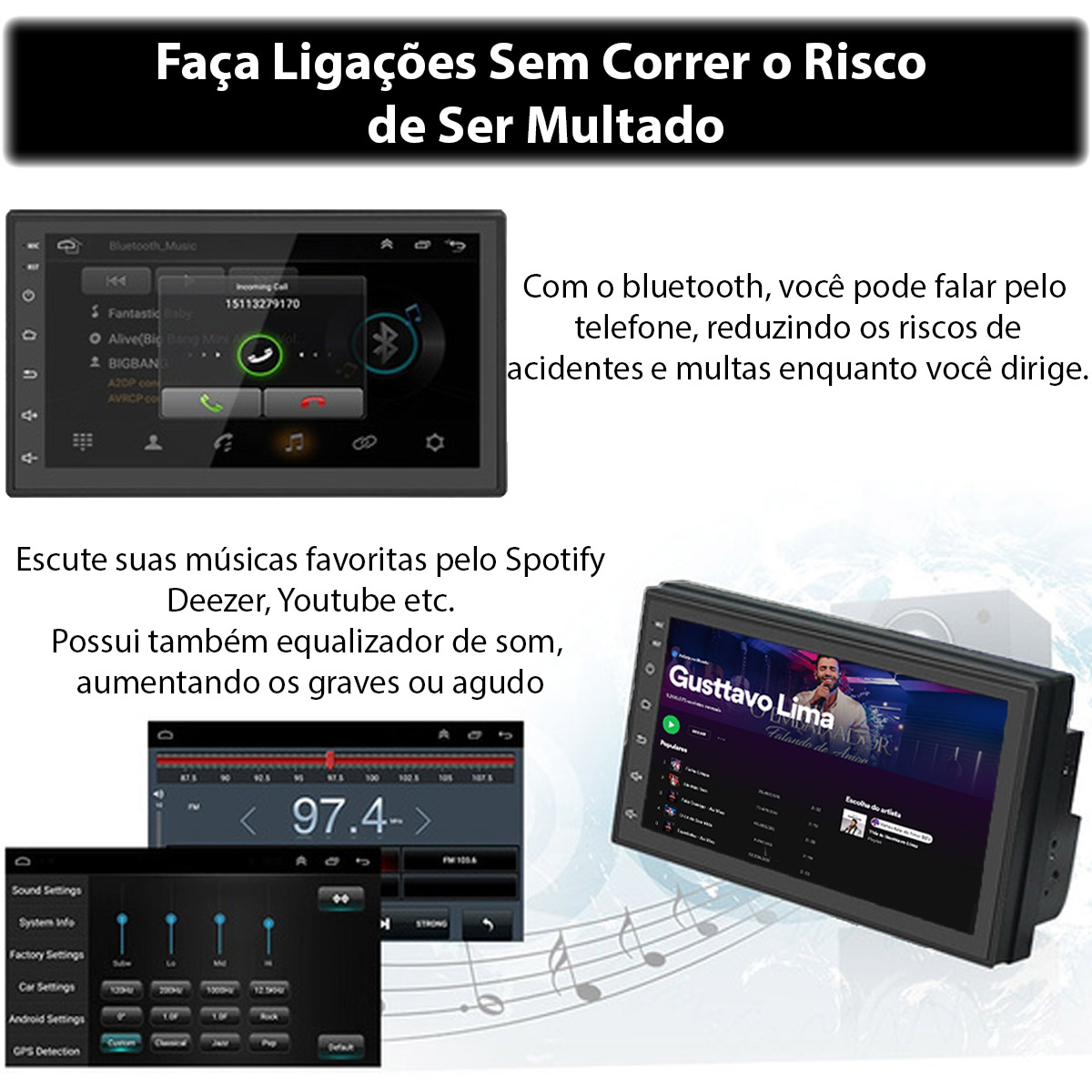 Central Multimídia Fiat Toro Muzik Android com Câmera 9 Polegadas 2 Din Moldura Black Piano Poliparts