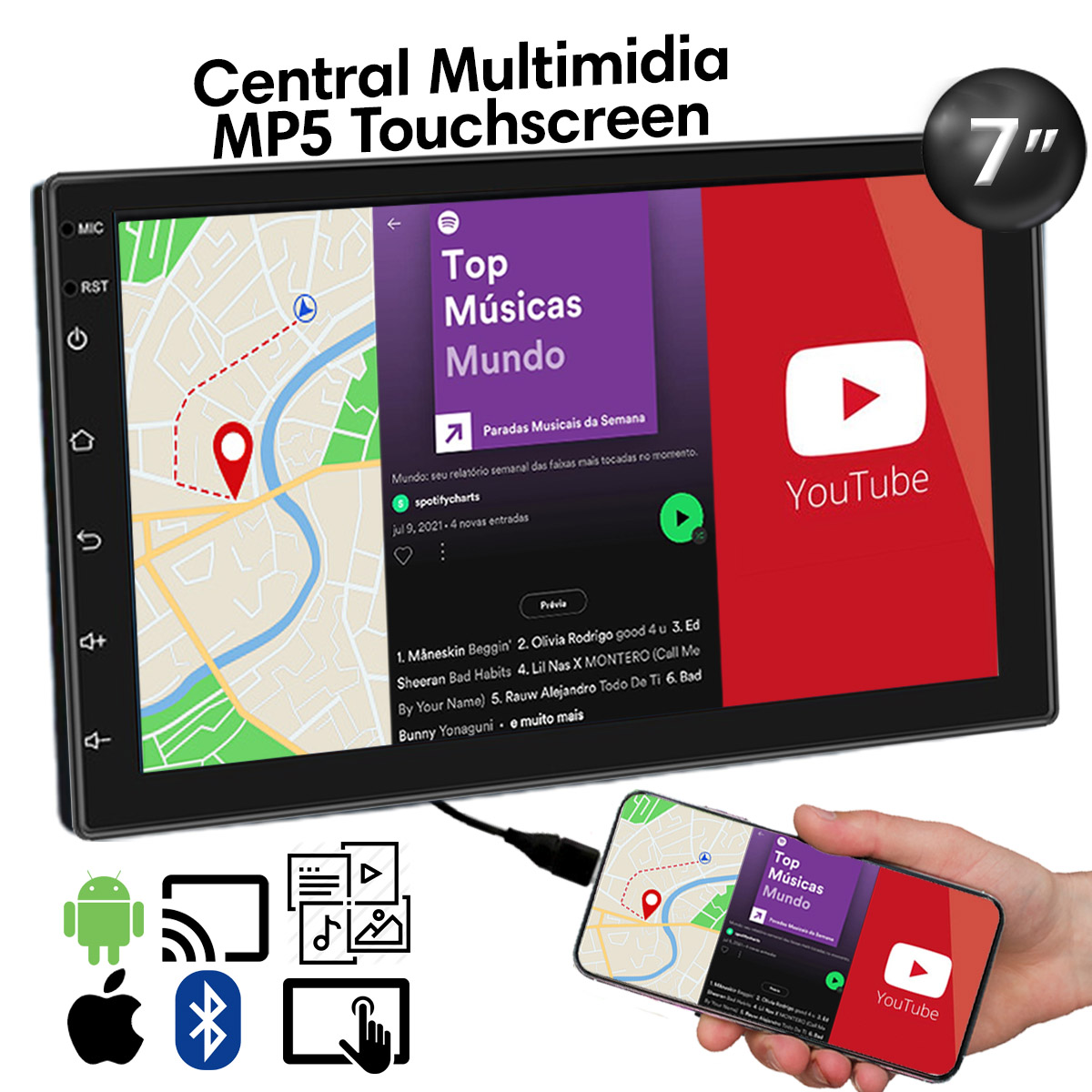 Central Multimidia Muzik Mp5 Touchscreen 7 Polegadas Atacado Poliparts