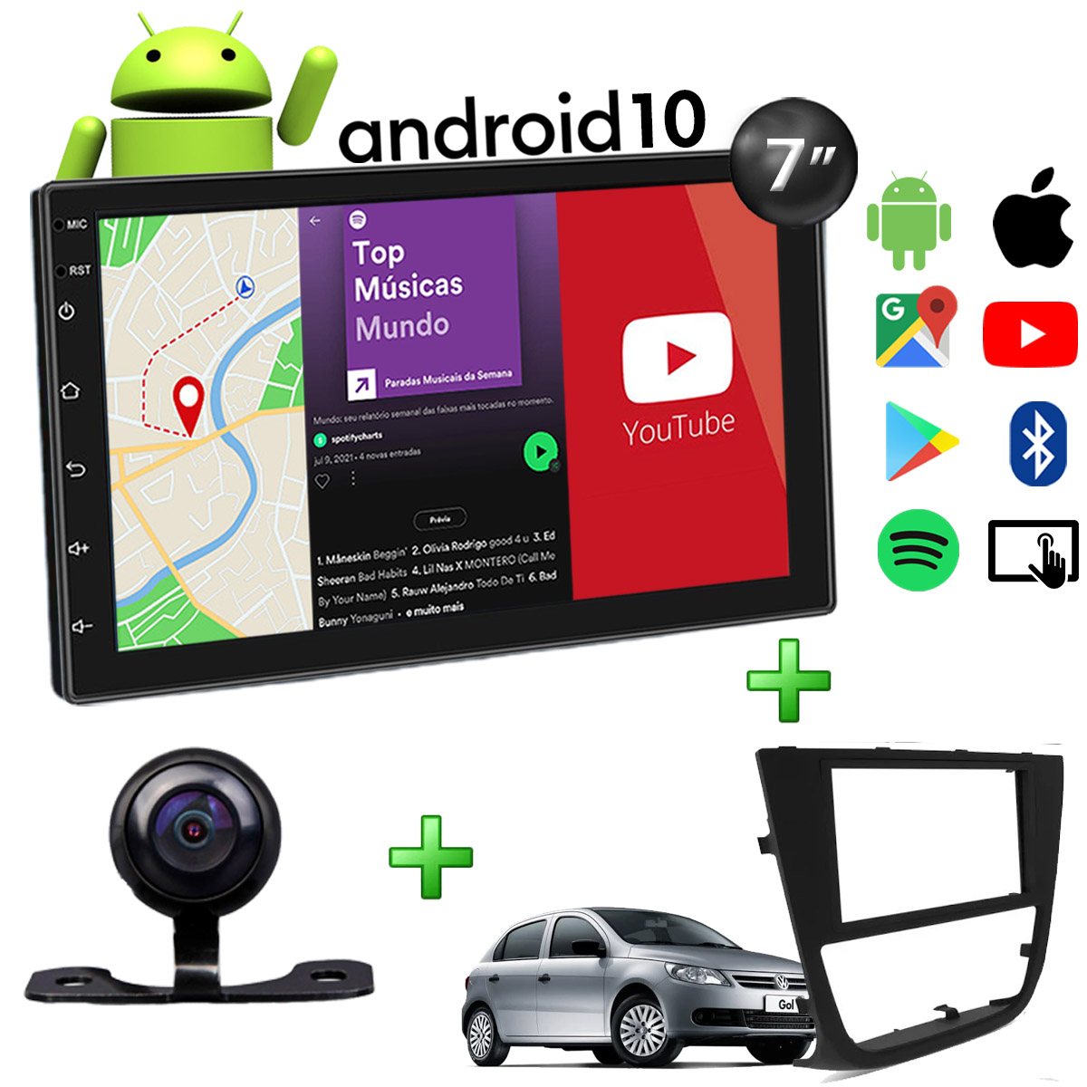 Central Multimídia Volkswagen Gol G5 Muzik Android com Câmera de Ré 7 Polegadas 2 Din Moldura Atacado Poliparts