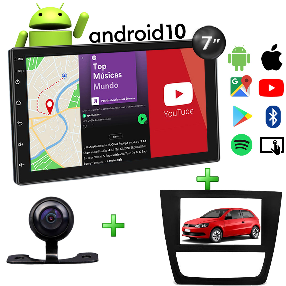 Central Multimídia Volkswagen Gol G6 Muzik Android com Câmera de Ré 7 Polegadas 2 Din Moldura Atacado Poliparts