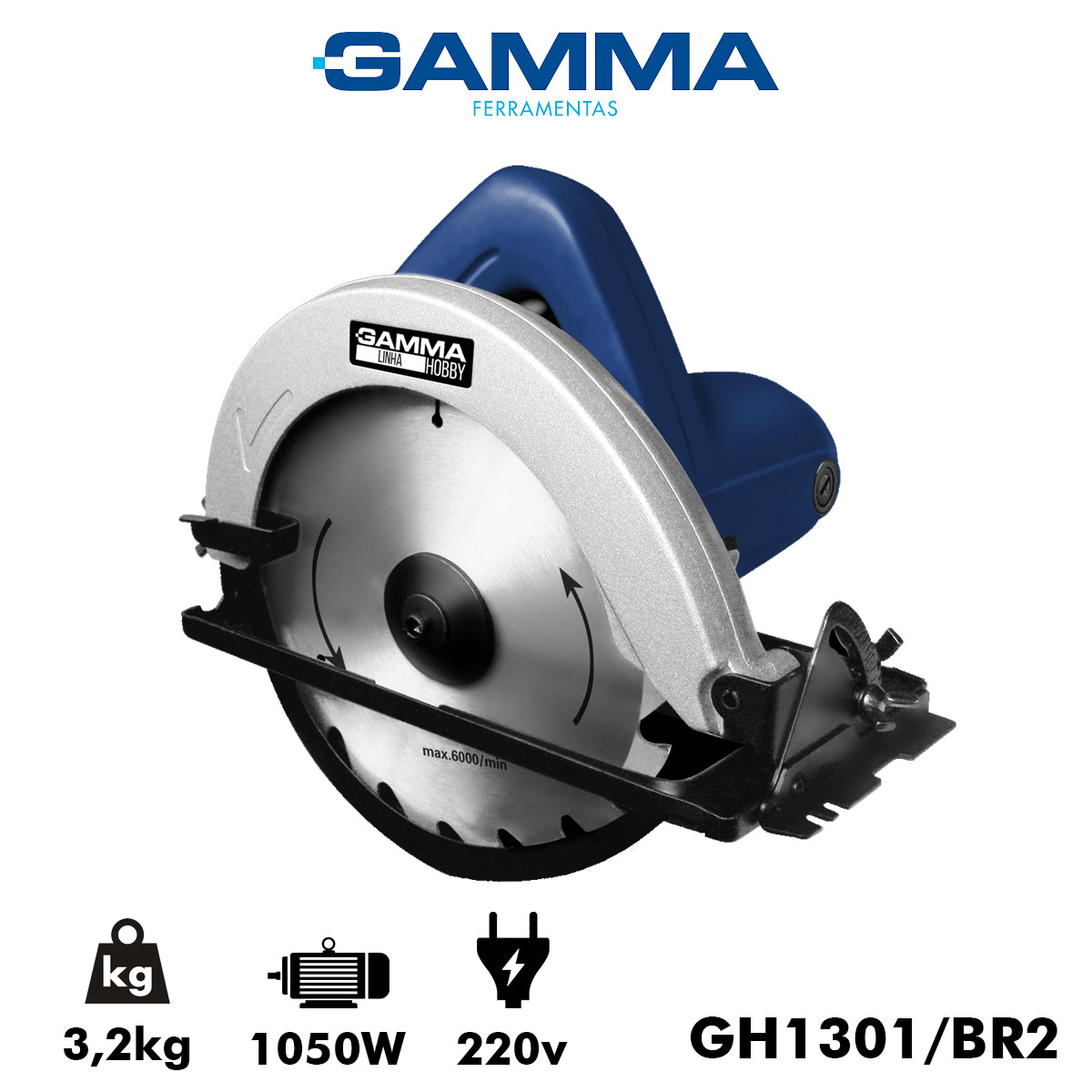 Serra Circular Gamma Elétrica Hobby 1050 Watts 7.1/4" 185mm 220v GH1301/BR1 Poliparts