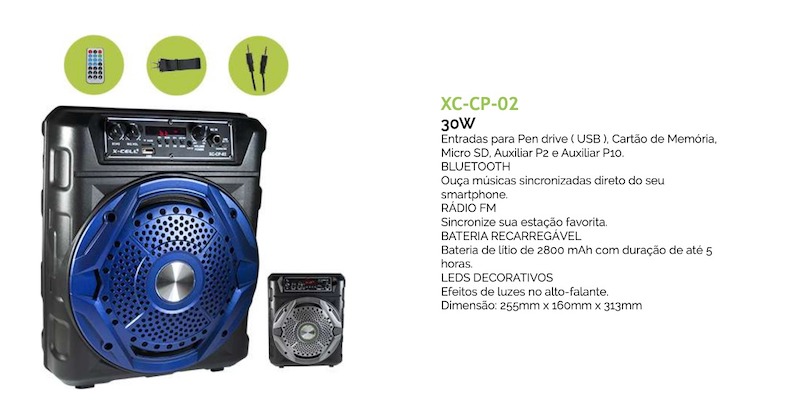 CAIXA DE SOM BLUETOOTH C/ BATERIA APLIFICADA 30W XC-CP-02 XCELL