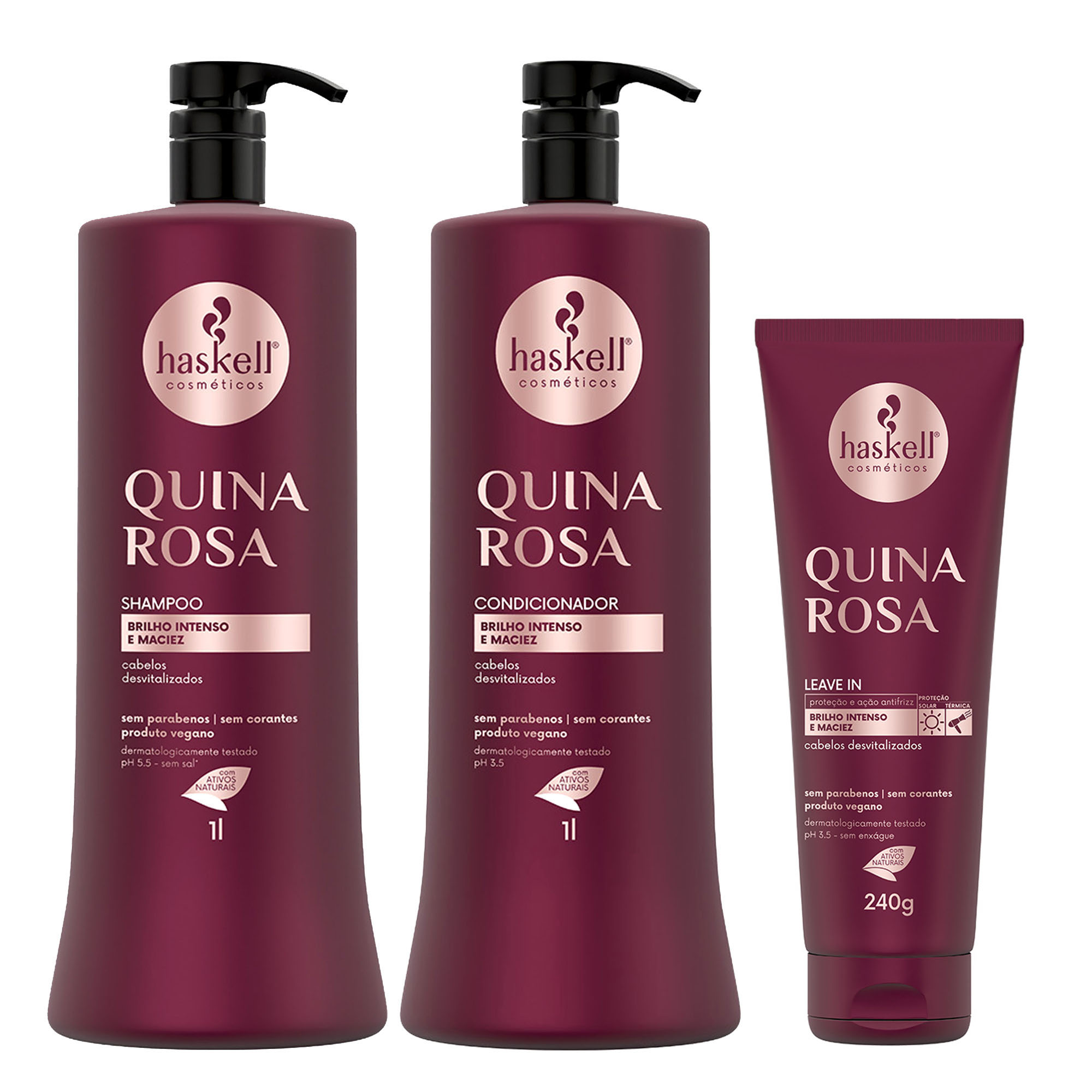 Shampoo+Condicionador+Leave in Quina Rosa - Haskell - Foto 0