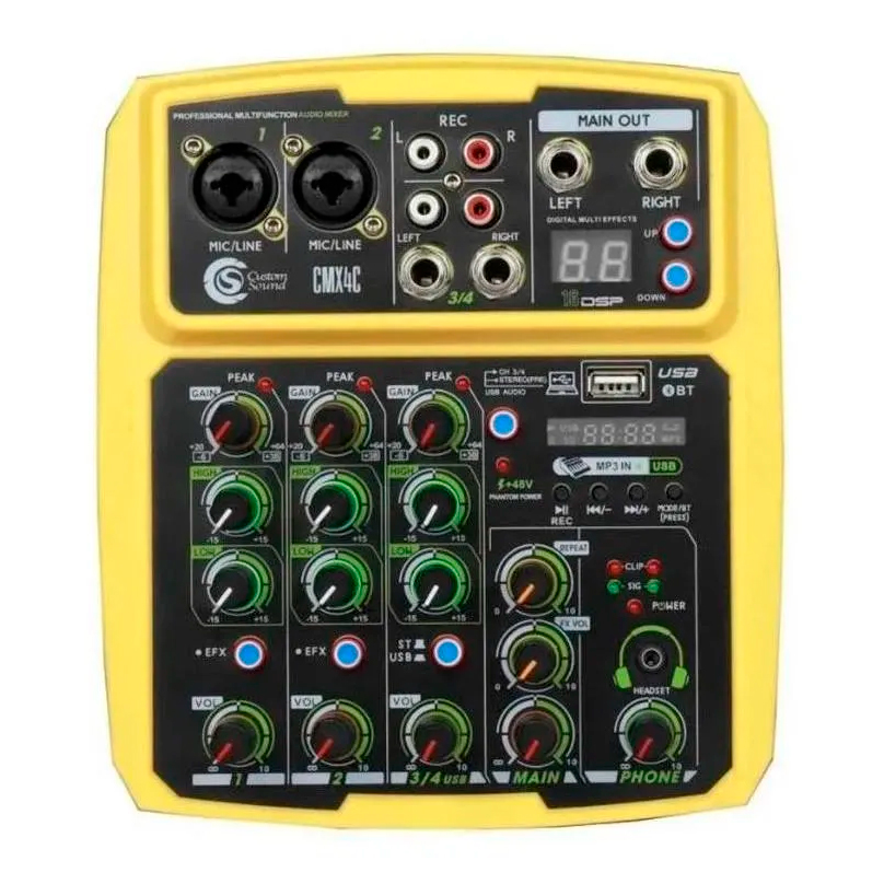 Mesa De Som Custom Sound Cmx 4c Bt Usb Interface Amarelo