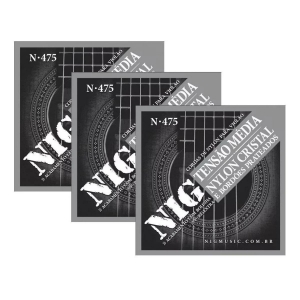 Cordas Violão Clássico Nylon Tensão Média C Bolinha Nig N475 - Kit com 3