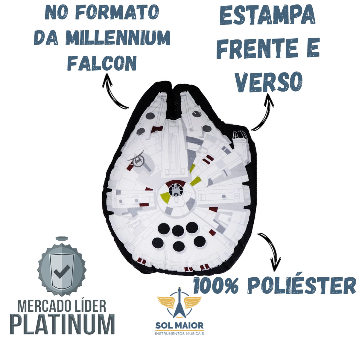 Almofada Fibra Veludo 40x40cm Millennium Falcon Star Wars - Zona Criativa  - Grupo Solmaior