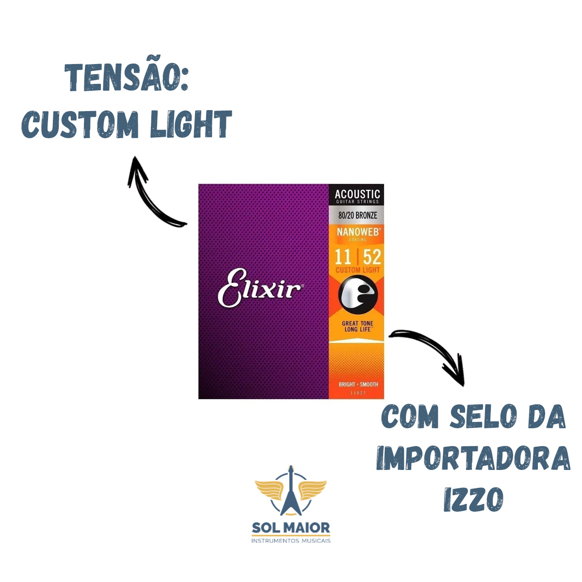 Encordoamento Elixir Violao Custom Light 011 Izzo - Grupo Solmaior