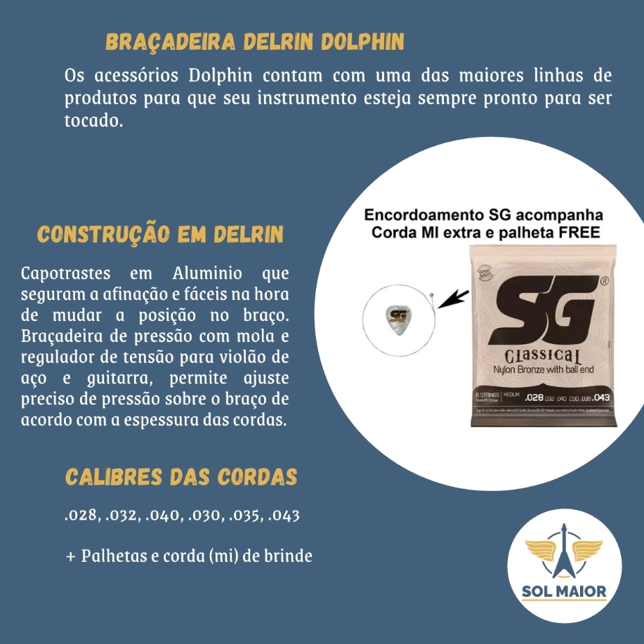 Kit 3 Encordoamento Violão Sg Nylon 028 + Braçadeira Delrin  - Grupo Solmaior