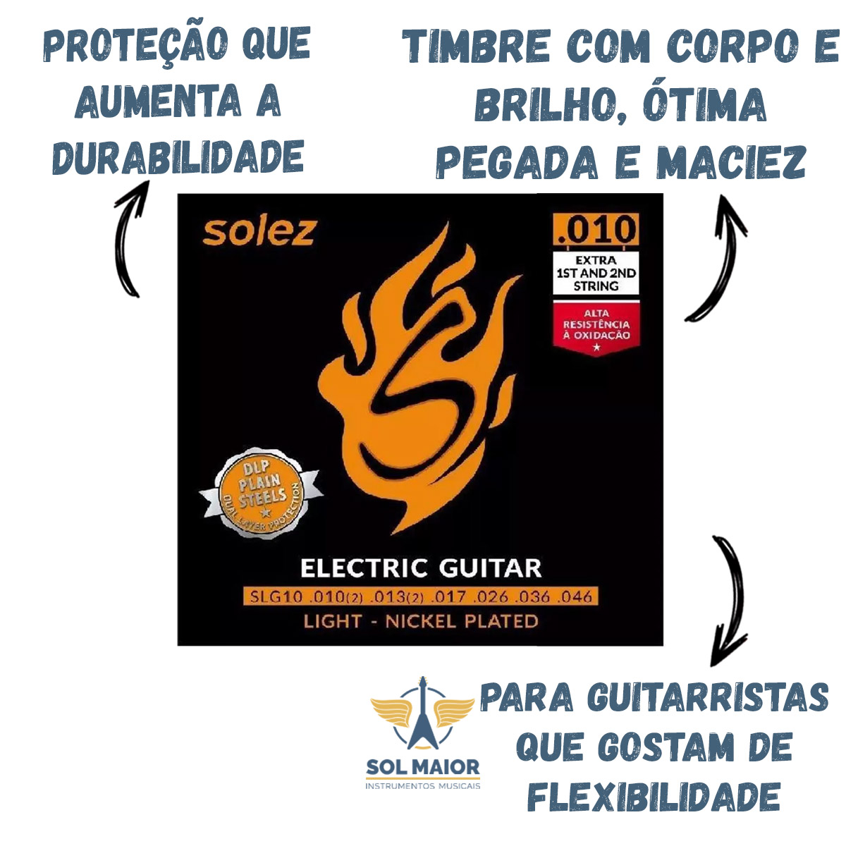 Kit 3 Encordoamentos Guitarra Slg10 Solez 010 + Cordas Extra - Grupo Solmaior