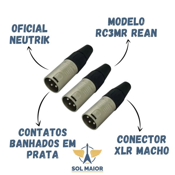 Kit 3 Plug Conector Rean Xlr Macho Neutrik Rc3m  - Grupo Solmaior