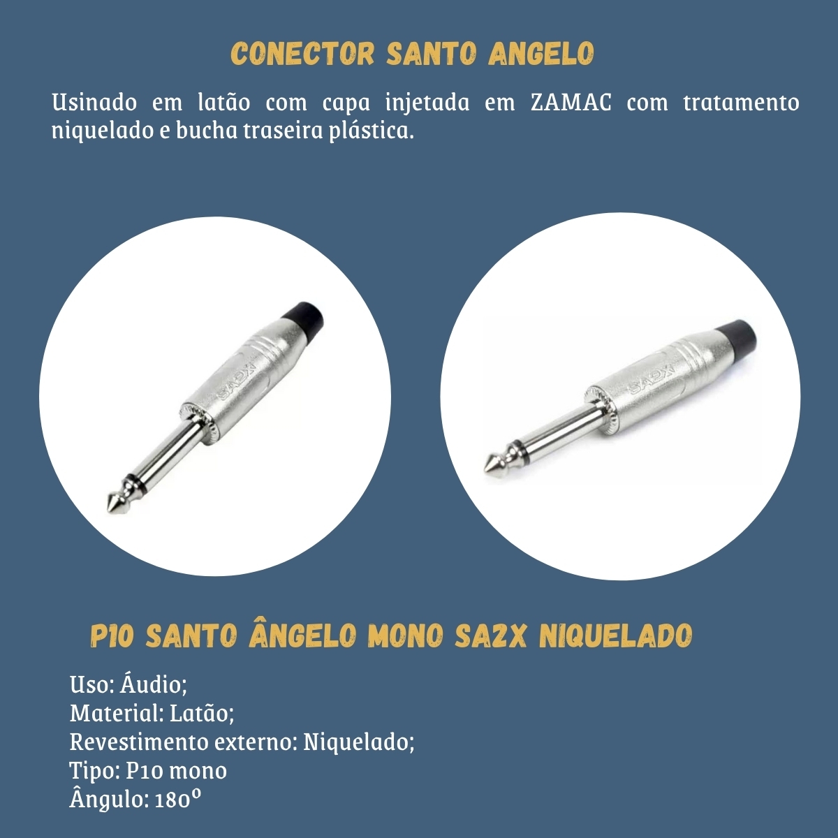 Kit com 10 conectores Santo Angelo P10 Mono Niquelado SA2X  - Grupo Solmaior