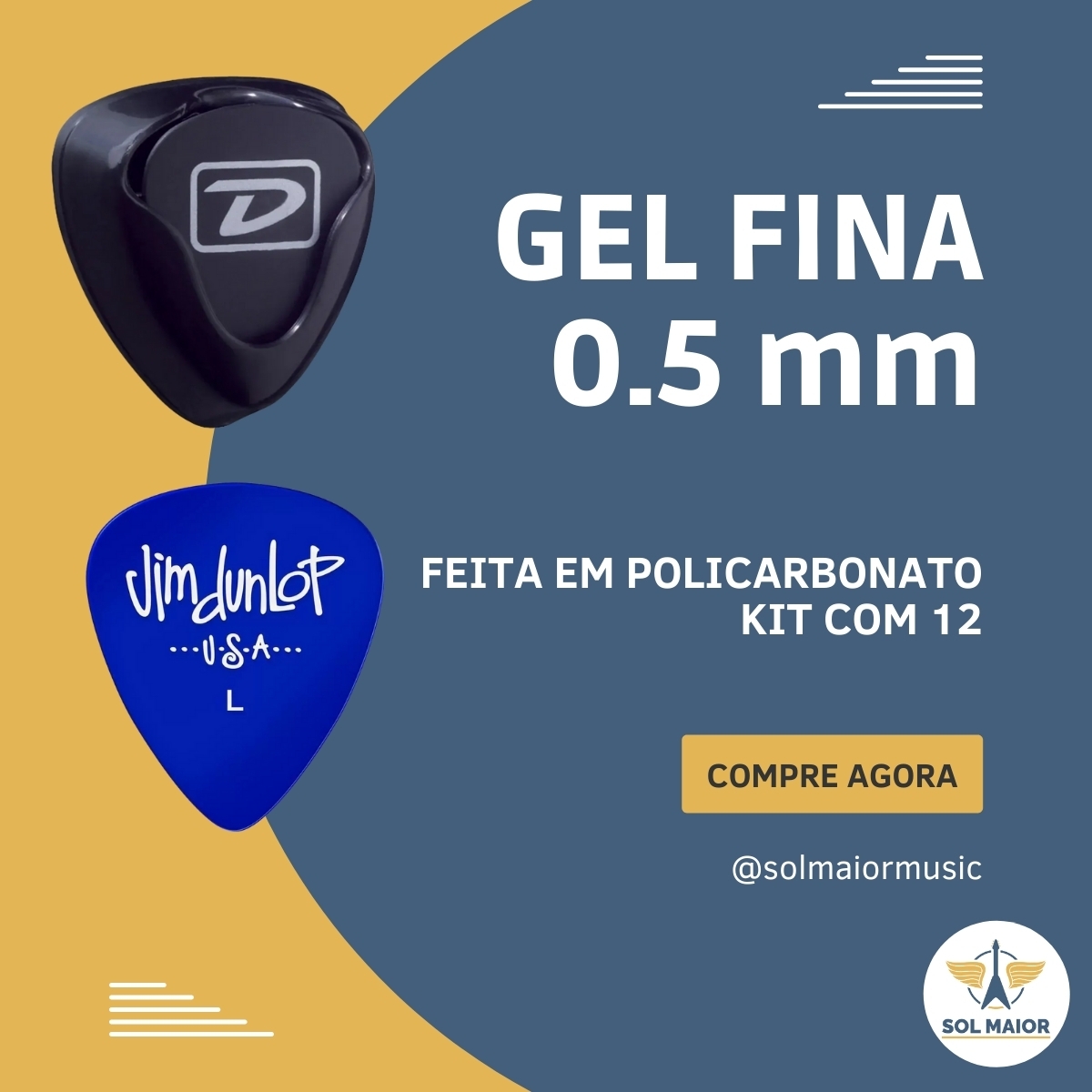 Kit com 12 Palhetas Gels Fina Azul Dunlop + Porta Palheta - Grupo Solmaior