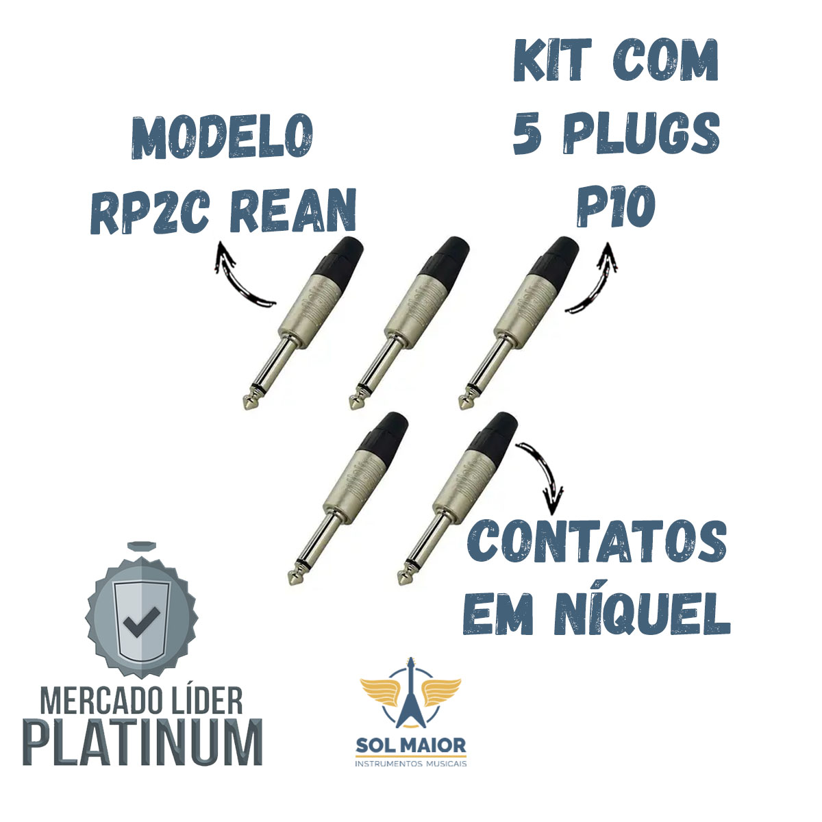 Kit com 5 Plug Neutrik Rean P10 Mono Rp2c  - Grupo Solmaior