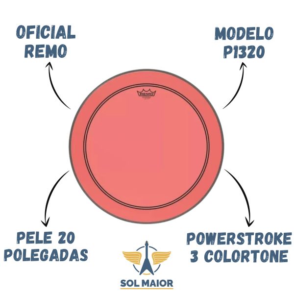 Pele Bumbo Remo Powerstroke3 20 P3 1320 Ct Rd Colortone Red - Grupo Solmaior