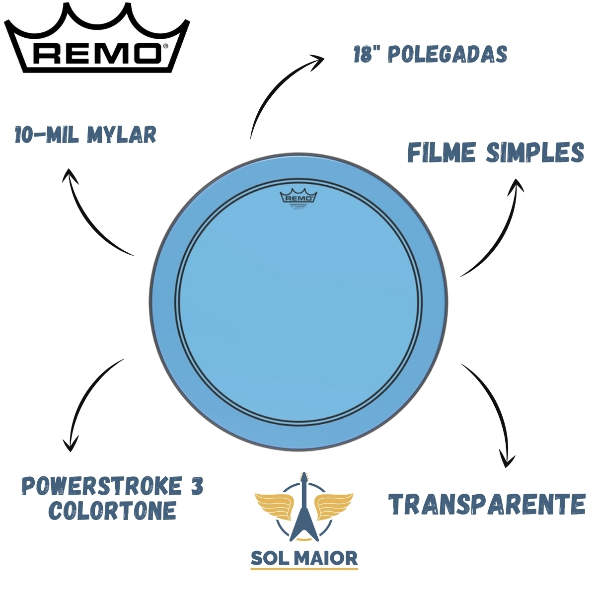 Pele Remo 18" Powerstroke 3 Colortone Azul P3-1318-CT-BU - Grupo Solmaior