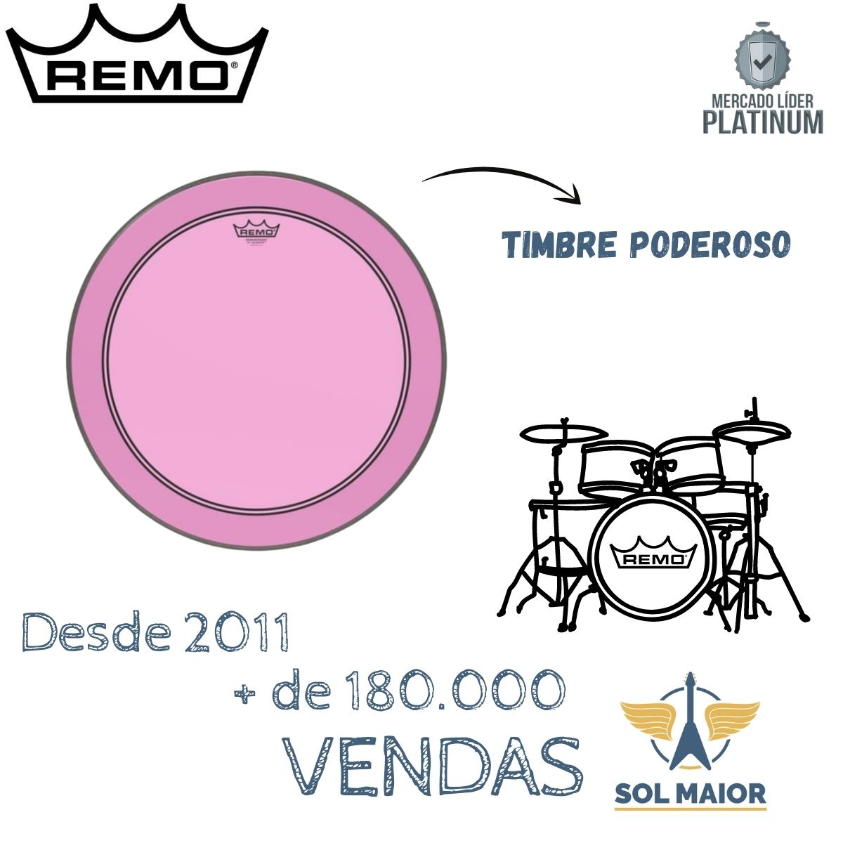 Pele Remo 20 Polegadas Powerstroke 3 Colortone Clean Rosa - Grupo Solmaior
